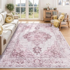 Area Rugs 5x7 Washable,Soft Vintage Large Bedroom Rugs,Boho Farmhouse Low Pile Non-Slip Indoor Throw Carpet Rugs for Living Room Dining Room - 1 of 4