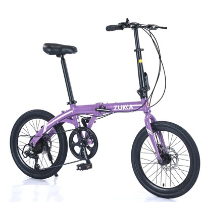 Aukfa 20-Inch 7-Speed Lightweight Aluminum Frame Dual Disc Brake Foldable City Bike, Commuter Bike