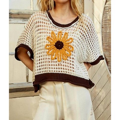 Women's Open Knit Daisy Crochet Sweater - POL