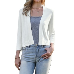 INSPIRE CHIC Women's Collarless 3/4 Sleeve Knit Lightweight Open Front Bolero Cropped Cardigan - 1 of 4