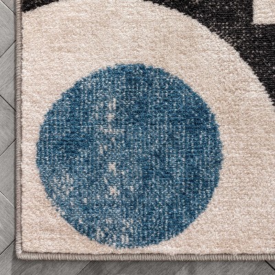 Grey Blue Geometric Rectangular Synthetic 5' x 7' Area Rug