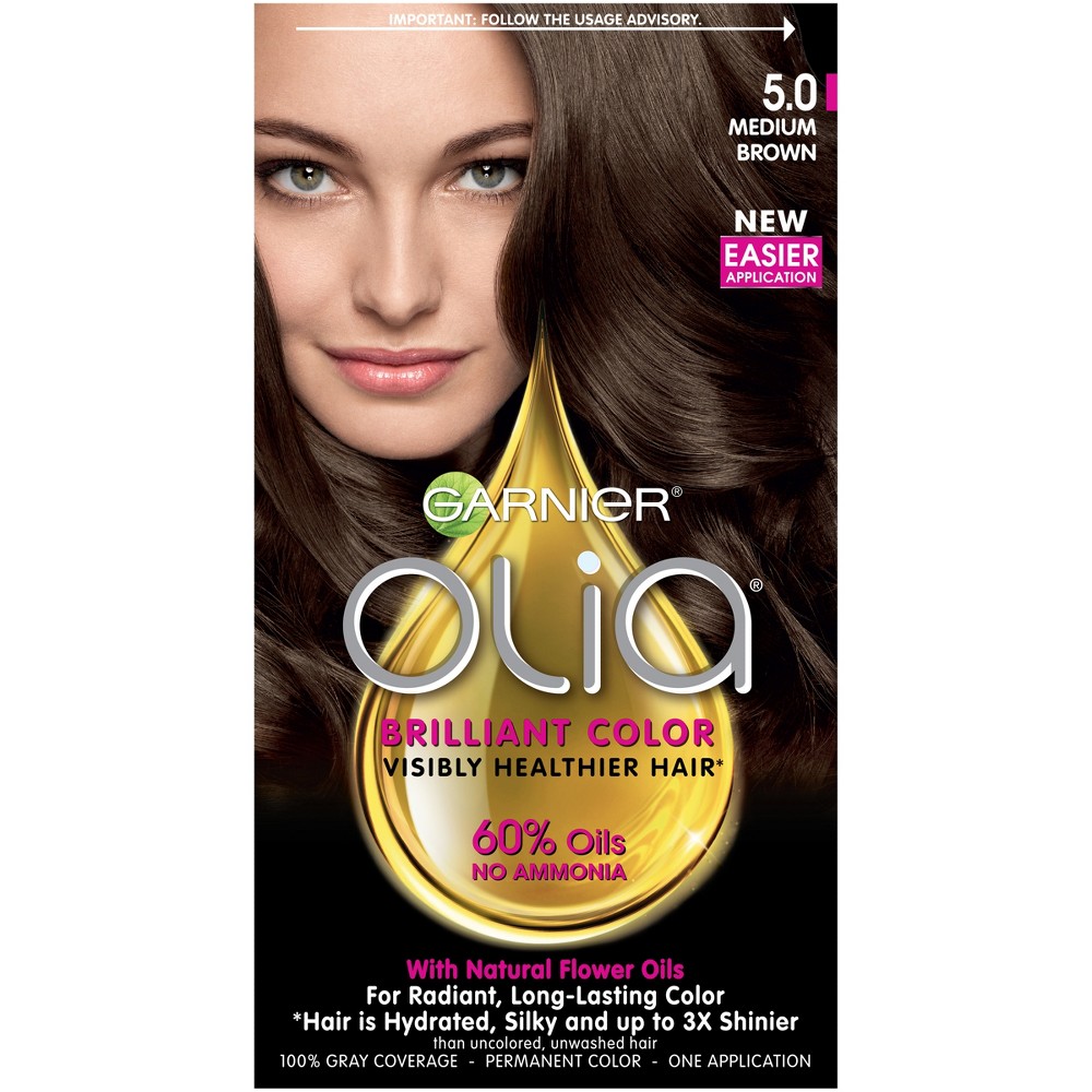 Garnier Olia Oil Powered Permanent Hair Color, 5.0 Medium Brown, 1 Kit