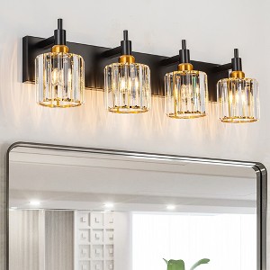 LLHZSY 3/4/5 Light Modern Bathroom Vanity Light  Dimmable Cylinder Crystal Wall Light-Black&Gold - 1 of 4