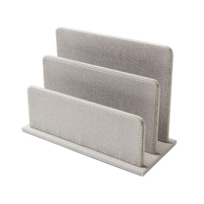 Gray Linen 3-Compartment File Sorter
