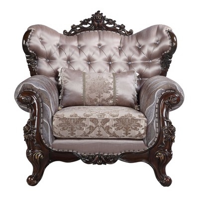 Benbek Taupe Faux Leather and Wood Accent Chair