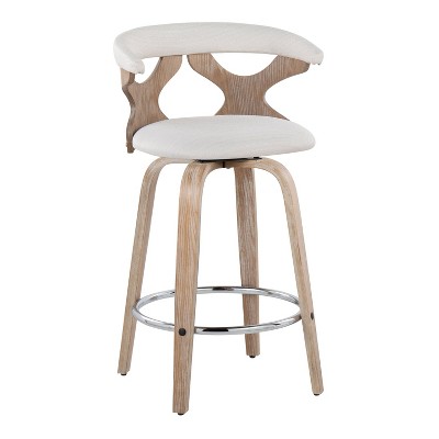 Gardenia 26" White Washed Wood Swivel Counter Stools with Chrome Footrest