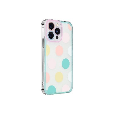 SaharaCase PolkaDot Hybrid-Flex Hard Shell Case for Apple iPhone 14 Pro Max Clear/Pink/Teal