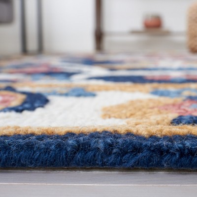 Blossom Blue Floral Handmade Wool Square Rug