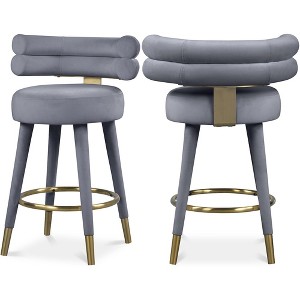Meridian Furniture,Fitzroy Grey Velvet Counter Stool, Set of 2 - 1 of 4