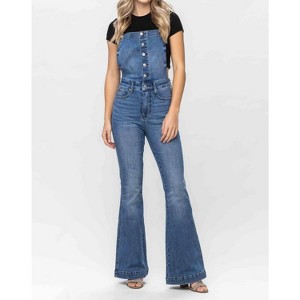 Women's High Waist Tummy Control Top Flare Overall Jeans - Judy Blue - 1 of 4