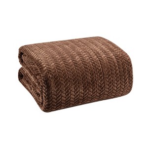 Plazatex Chevron Braided Stylish Soft Comfortable and Lightweight All Seasons Blanket Twin Chocolate - 1 of 4