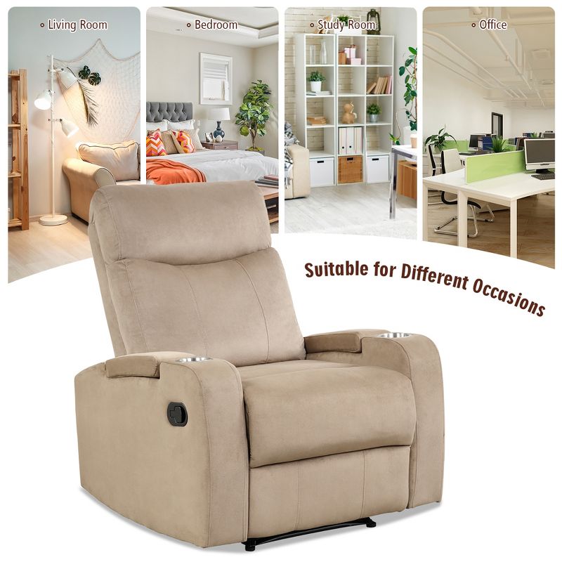 Costway Recliner Chair Single Sofa Lounger with Arm Storage & Cup Holder Coffee\Grey\Brown, 4 of 11