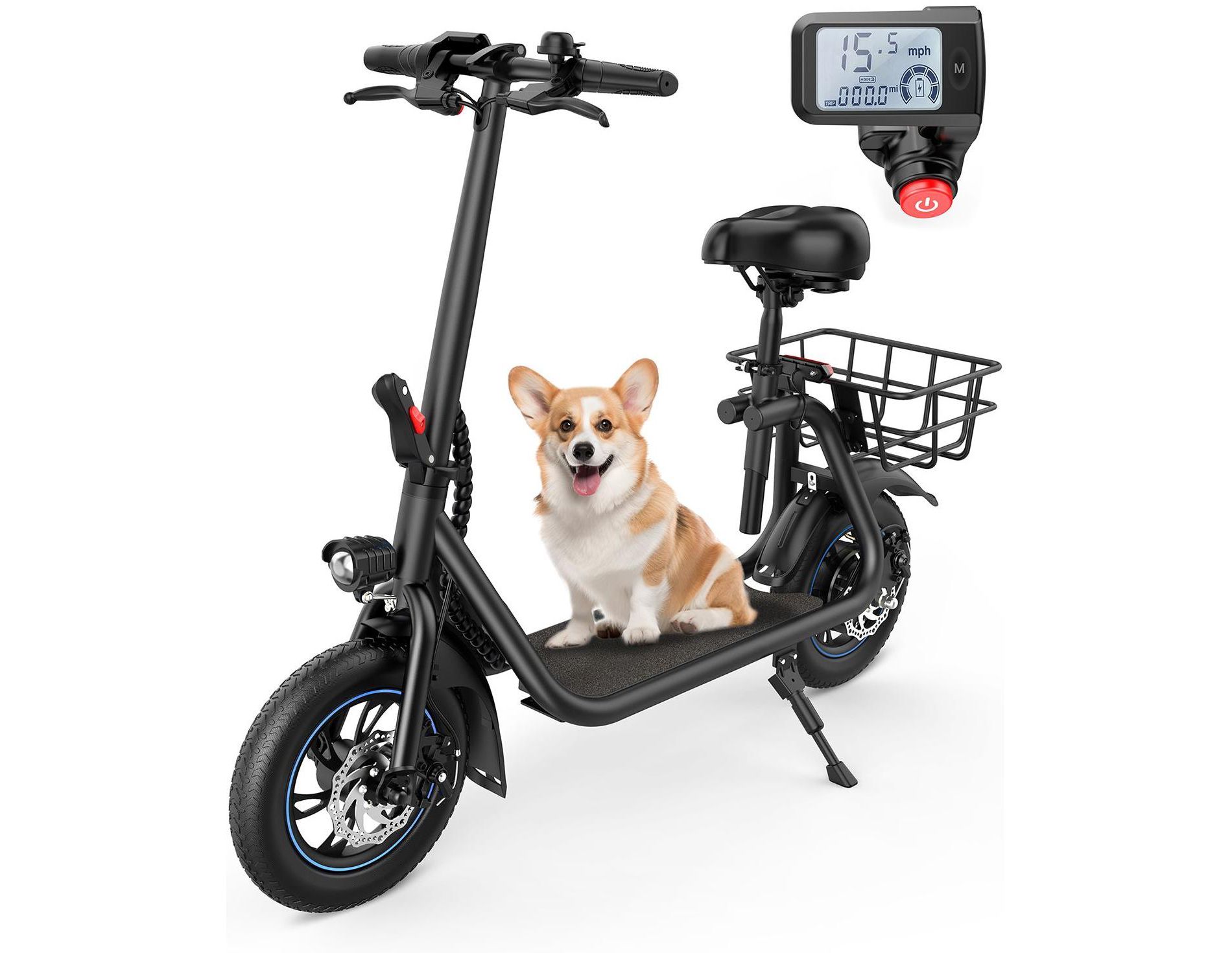 Mastgoal 450W Electric Scooter with Seat for Adults, 12 inch Commuter Electric Scooter with Basket, 280Wh Battery & 21 Mileage, Black