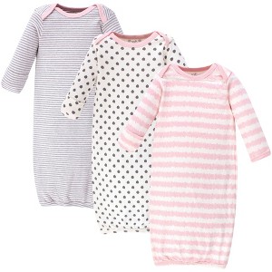 Touched by Nature Baby Girl Organic Cotton Long-Sleeve Gowns 3pk, Pink Gray Scribble, 0-6 Months - 1 of 4