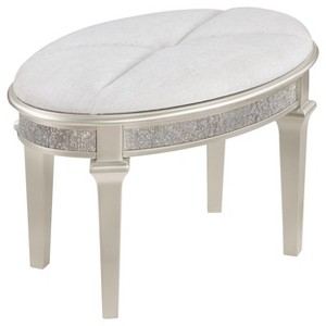 Coaster Home Furnishings Evangeline Oval Vanity Stool with Faux Diamond Trim Silver and Ivory - 1 of 4