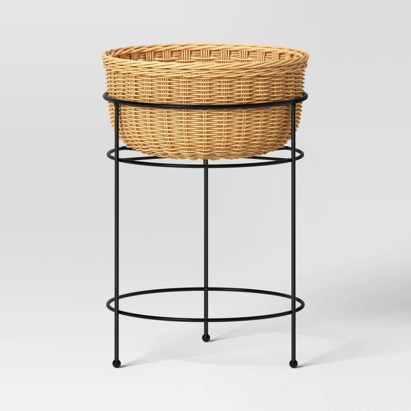 Small Wicker/Metal Indoor Outdoor Planter Stand Black/Cream - Threshold™ designed with Studio McGee, 1 of 8