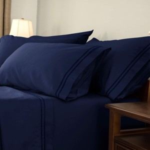 SUBRTEX 4-Piece Bed Sheet Set – Breathable Sheets & Pillowcases with Deep Pockets, Navy Blue - 1 of 4