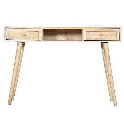 46" Farmhouse 2 Drawer Wooden Home Office Desk with Tapered Legs Brown - The Urban Port