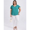 Women's Plus Size V Neck Shoulder Pleated Ruffle Short Sleeve Dressy Casual Blouses - GRACE & GRANDEUR - 2 of 4