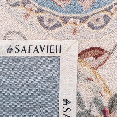 Blue Floral Hand-Hooked Wool Area Rug 5'3" x 8'3"