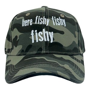 Here Fishy Fishy Fishy Hat Funny Outdoor Fishing Lovers Cap - Crazy Dog - 1 of 4