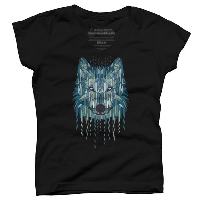 Girl's Design By Humans Geometric Wolf By jun087 T-Shirt