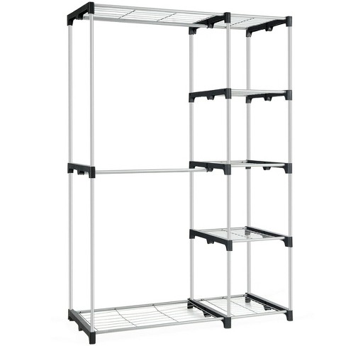 Costway Freestanding Clothes Garment Organizer Closet Rack w 5 Shelves 2 Hanging Rods