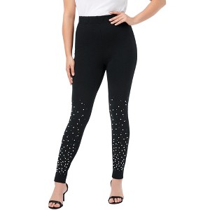 Roaman's Women's Plus Size Rhinestone And Pearl Legging - 1 of 4