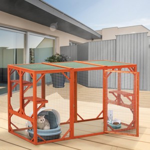 LAOTIES Large Wooden Outdoor Cat House,Weatherproof Cat Enclosure with Perches And Lockable Door for Indoor And Outdoor Use - 1 of 4