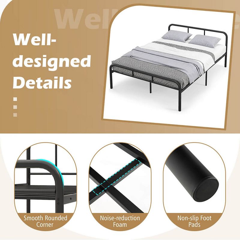 Tangkula Full Size Bed Frame Metal Platform Bed Base w/ Headboard & Footboard Black, 5 of 11