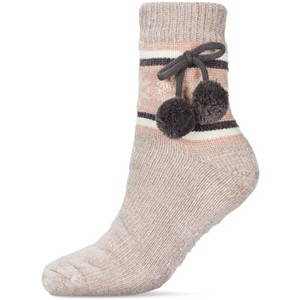 Memoi Women's Snowflake Pom Pom Plush-Lined Slipper Socks - 1 of 4