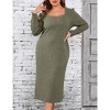 Women's Plus Size Sweater Dress Square Neck Long Sleeve Casual Fall Winter Tunic Knit Midi Dress - 3 of 4