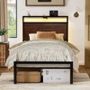 Hausource Twin Size Bed Frame with LED Headboard, Charging Station, No Box Spring Needed - 4 of 4