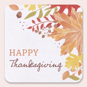Big Dot of Happiness 25 Ct Fall Foliage Thanksgiving Drink Coasters, 4-Inch Disposable Square Paper Coasters for Autumn Leaves Friendsgiving Party - 1 of 4