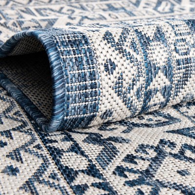 Outdoor Aztec Medallion 3x5 Blue Reversible Area Rug