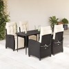vidaXL 5 Piece Patio Dining Set with Cushions Black Poly Rattan - 55.1" Table Length Sharp Leg 4 Items - 2 of 4