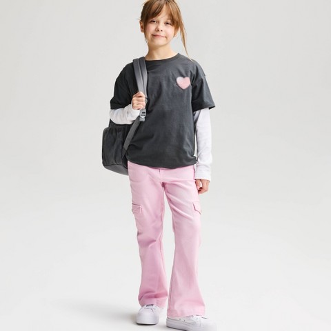 Cat & Jack Girls' Short Sleeve 100% Cotton 'Blurred Heart' Oversized Graphic T-Shirt - Cat & Jack™ Charcoal Gray M