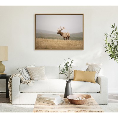 Large Natural Framed Canvas Elk Print for Nursery