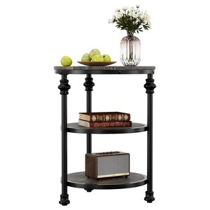 Round Side Table with Three Shelves Brown Elegant Coffee Table for Small Spaces High Load Capacity Easy to Assemble - 1 of 4