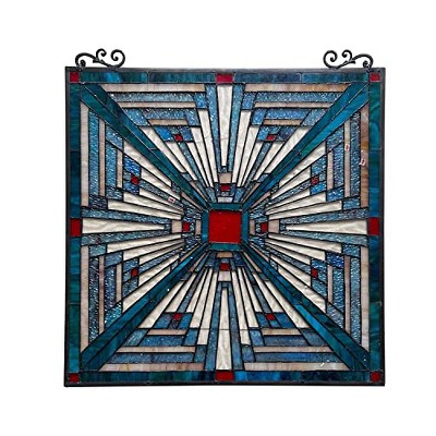 CHLOE Lighting INNES Mission Tiffany-style Stained Glass Window Panel 26Inch Tall