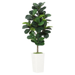 5FT Fiddle Leaf Fig Artificial Tree with White Planter Pot,Faux Floor Plant, Indoor and Outdoor Fake Plants for Home Office Decor - 1 of 4
