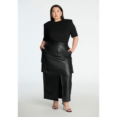 ELOQUII Maxi Cargo Faux Leather Skirt