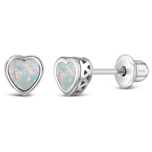 Girls' Simulated Opal Birthstone Screw Back Sterling Silver Earrings - In Season Jewelry - 1 of 4