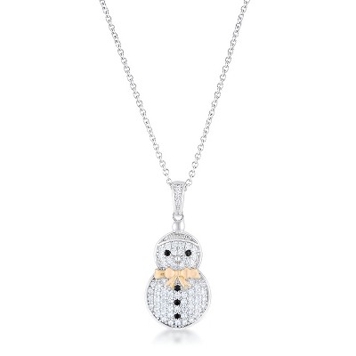 Slickblue Festive 0.35 ct CZ Two-Tone Snowman Pendant, Pave Setting, Perfect for the Holiday Season