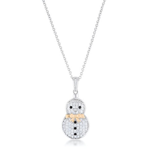 Slickblue Festive 0.35 ct CZ Two-Tone Snowman Pendant, Pave Setting, Perfect for the Holiday Season - image 1 of 4