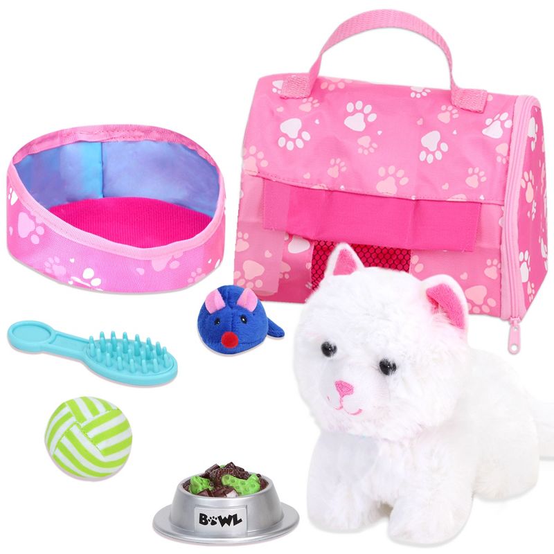Sophia’s White Plush Kitty Cat and Accessories Set for 18" Dolls, 4 of 9