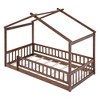 CAVINAS Twin Size Wood Montessori Bed,Modern Floor Bed with House Shaped Frame and Safety Fence,Toddler Bed for Bedroom,Walnut - 4 of 4