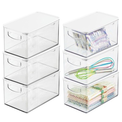 Mdesign Plastic Deep Kitchen Storage Bin Box, Lid/handles, 6 Pack ...