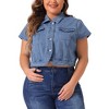 Agnes Orinda Women's Plus Size Denim Y2K Button Down Short Sleeve Cropped Jean Vest - 2 of 4
