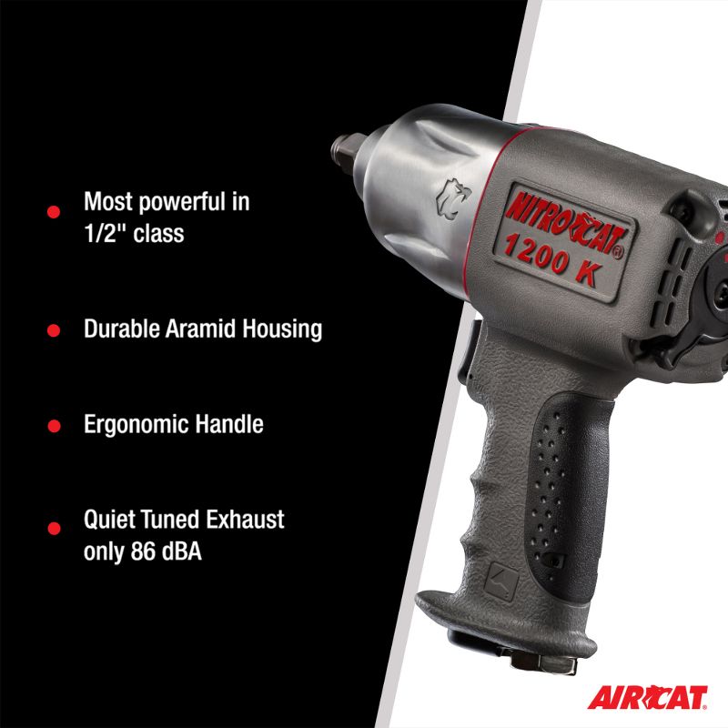 AIRCAT 1200-K 1/2-Inch Nitrocat Composite Twin Clutch Impact Wrench 1295 ft-lbs, 5 of 9